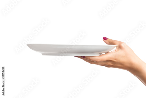 Blank plate in female hand
