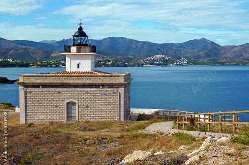 Lighthouse on the Mediterranean coast, Costa Brava near Puerto de la Selva, Girona, Spain