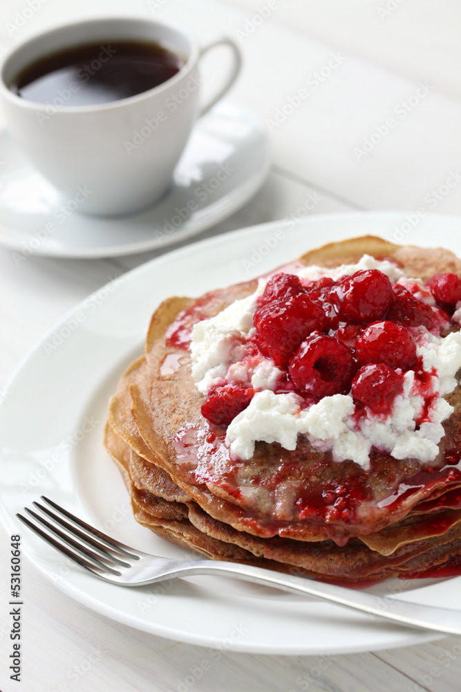 pancakes with ricotta and raspberry sauce pancakes with ricotta and raspberry sauce