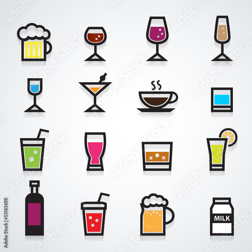 drink icons set color