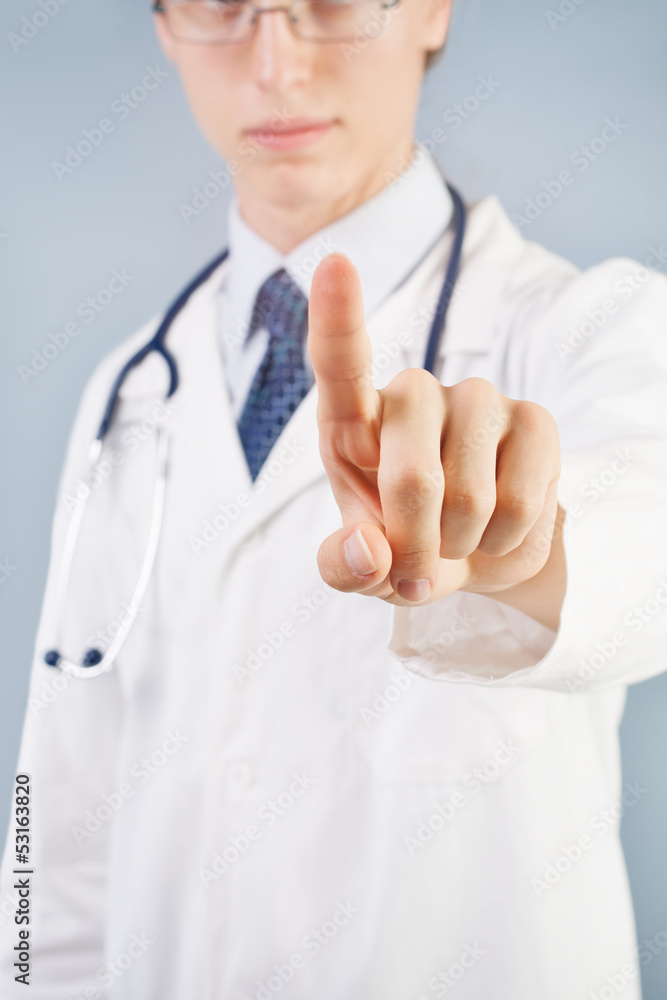 Doctor pushing button or pointing Doctor pushing button or pointing