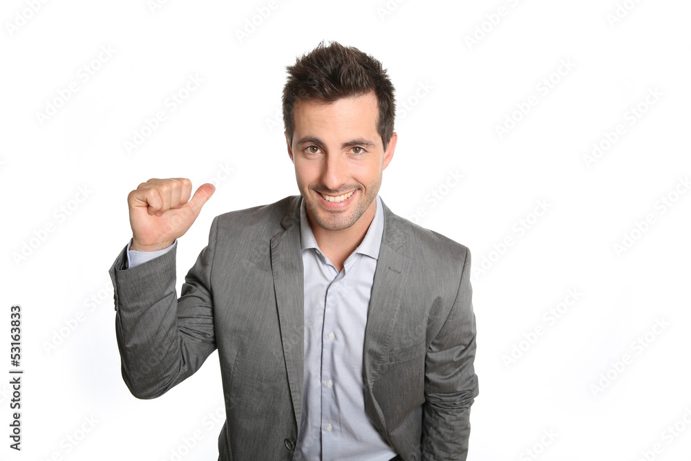 Cheerful businessman doing business presentation Cheerful businessman doing business presentation