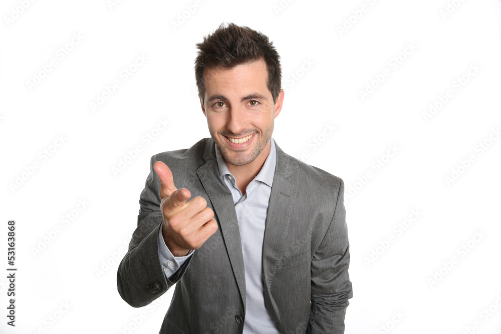 Cheerful businessman doing business presentation Cheerful businessman doing business presentation