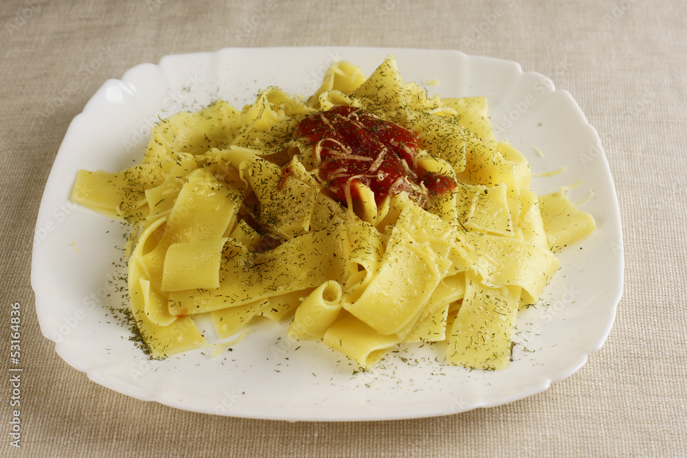 Pasta on a white plate