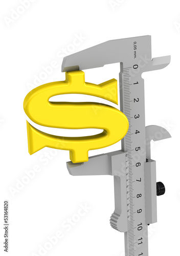 Штангенциркуль измеряет символ американского доллара