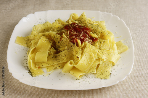 Pasta on a white plate