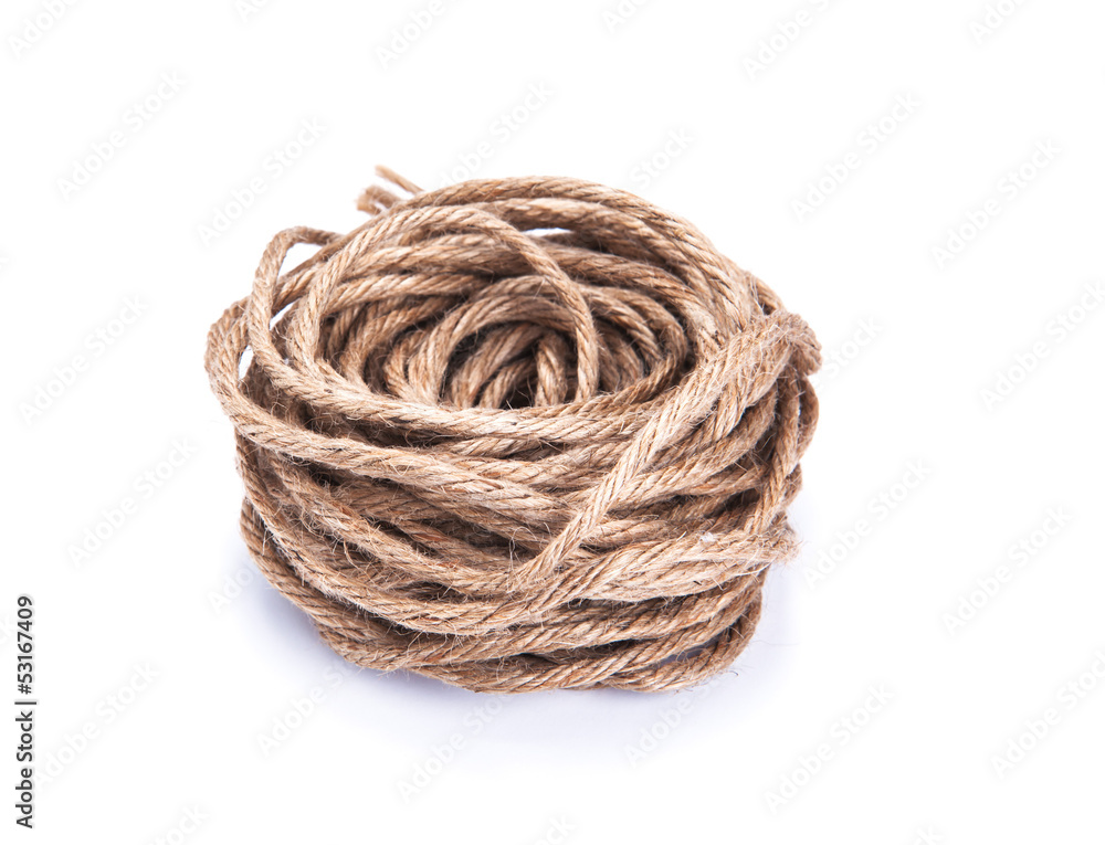 small rope coiled on white background