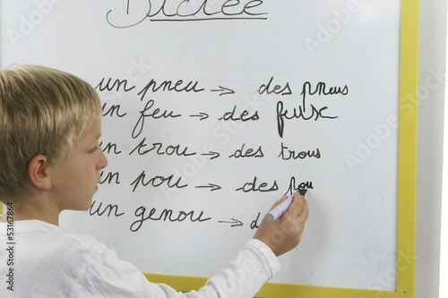 Tableau sur toile GARCON A L'ECOLE QUI ECRIT SUR UN TABLEAU
