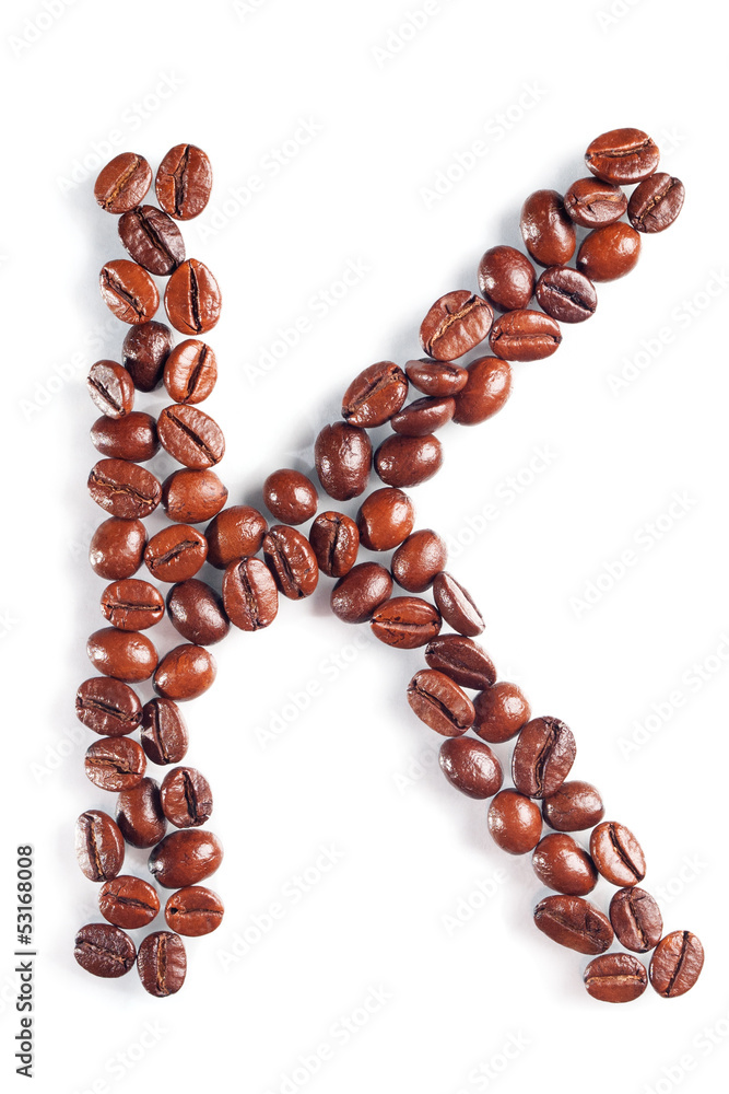 Letter K from coffee beans Letter K from coffee beans