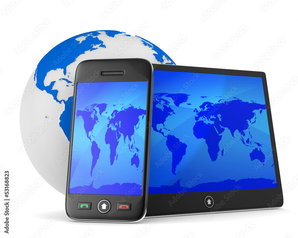 phone and tablet on white background. Isolated 3D image phone and tablet on white background. Isolated 3D image