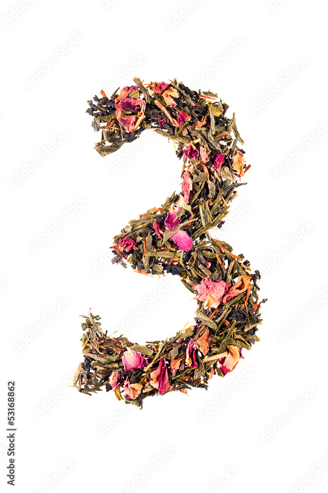 Digit '3' from herbal tea abc Digit '3' from herbal tea abc