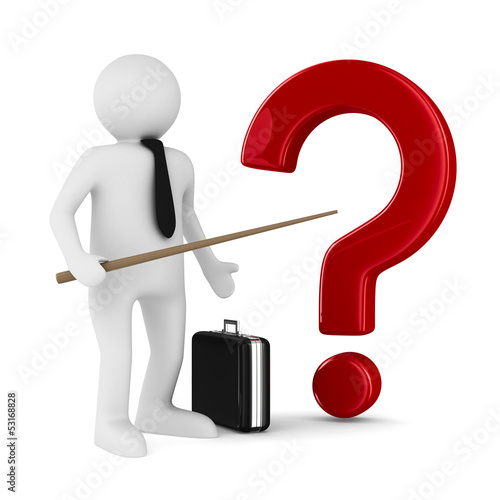 Men with pointer and questi...