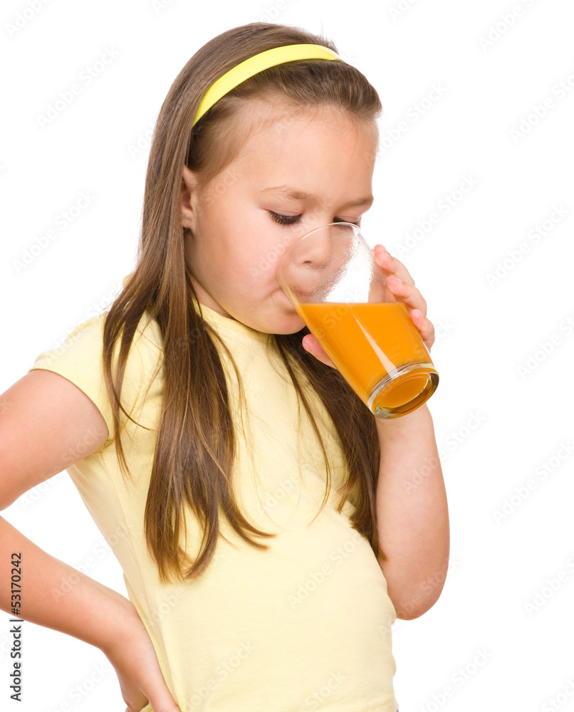 Little girl is drinking orange juice Little girl is drinking orange juice