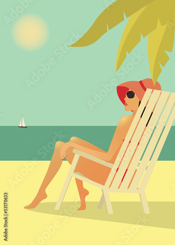 Woman in the chear on the beach. Vector