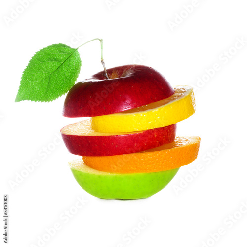 Fresh mixed fruit isolated on white background