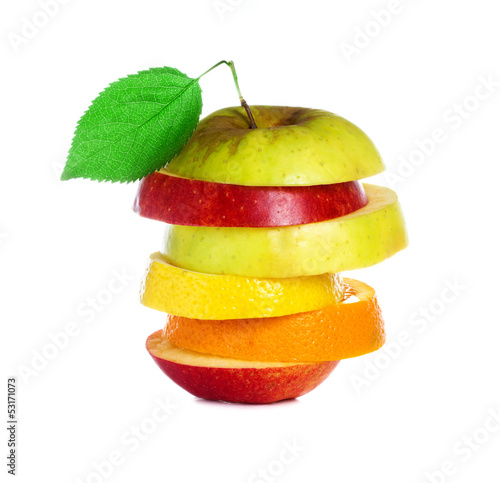 Fresh mixed fruit isolated on white background