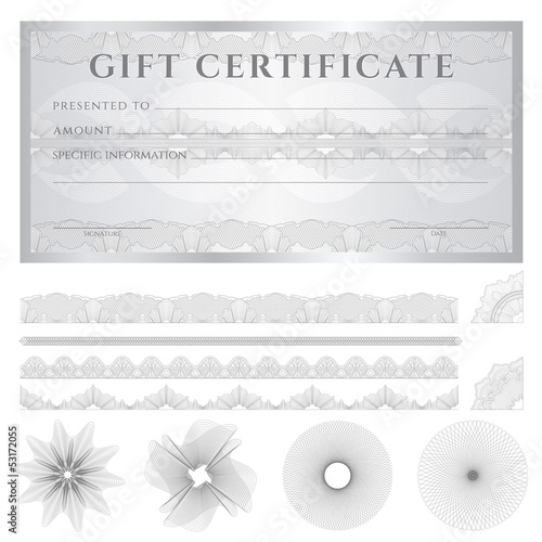 Silver Gift certificate / Voucher / Coupon template. Pattern