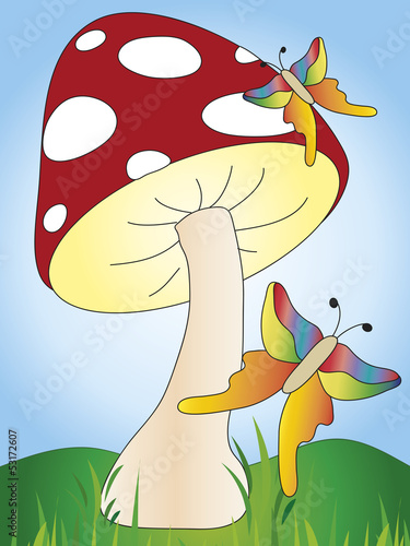 mushroom and butterflies
