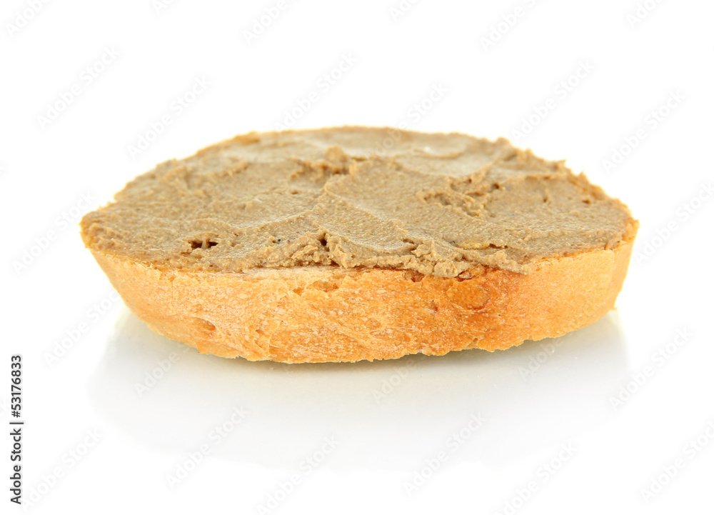 Fresh pate on bread, isolated on white