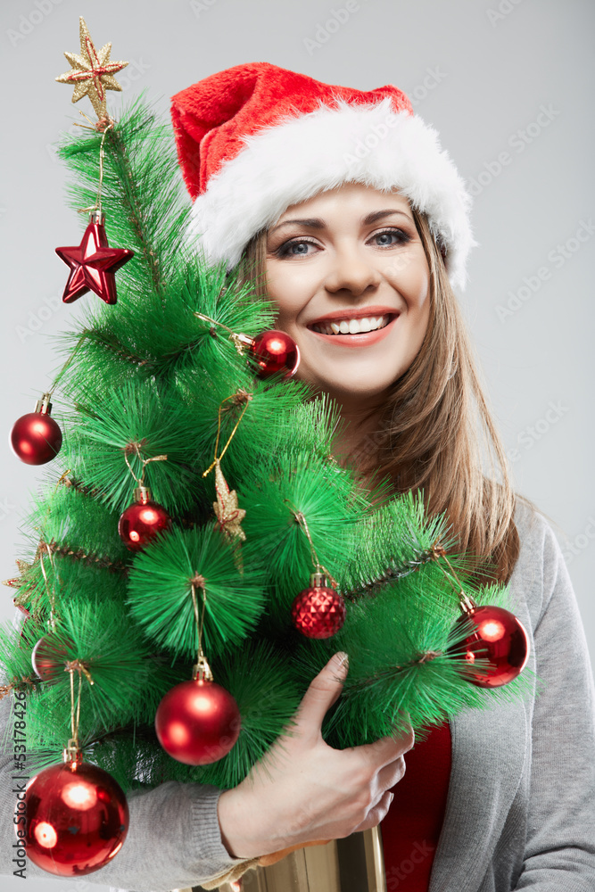 Christmas Santa hat isolated woman portrait. Christmas Santa hat isolated woman portrait.
