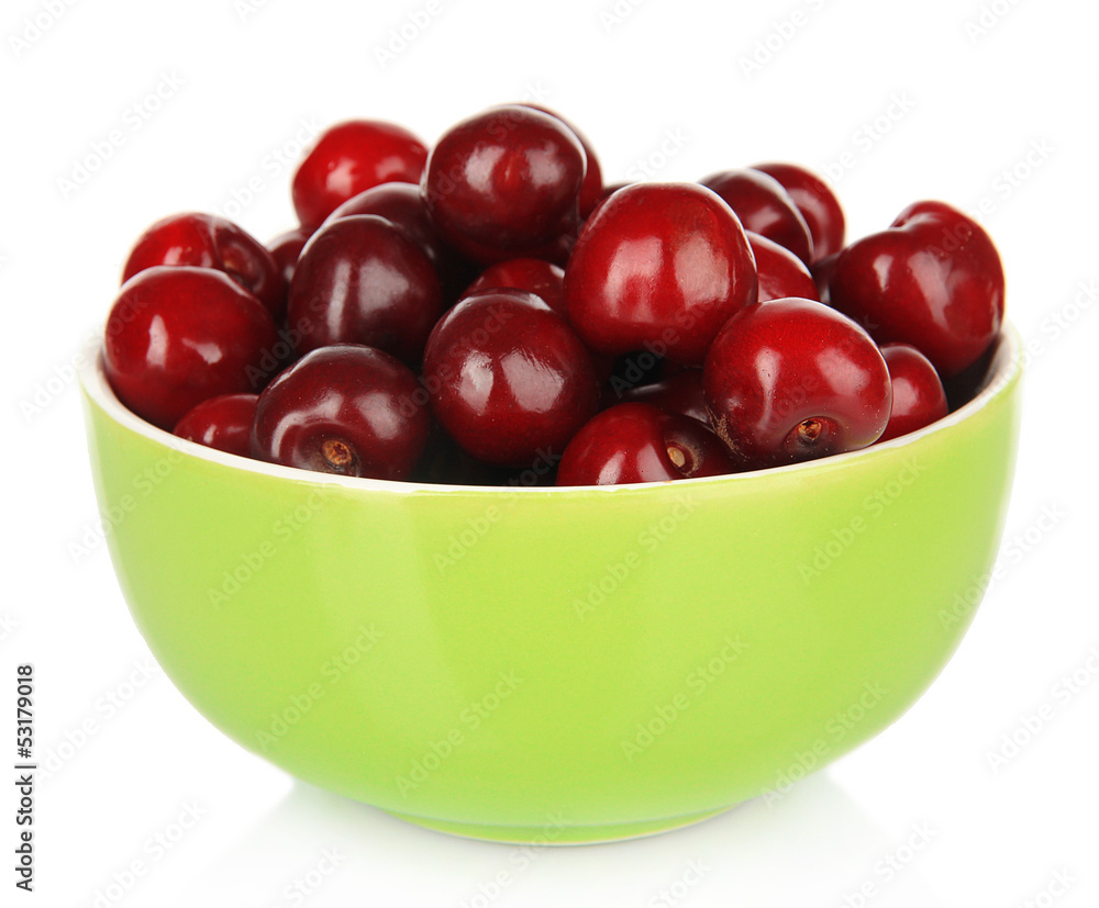 Cherry berries in bowl isolated on white Cherry berries in bowl isolated on white