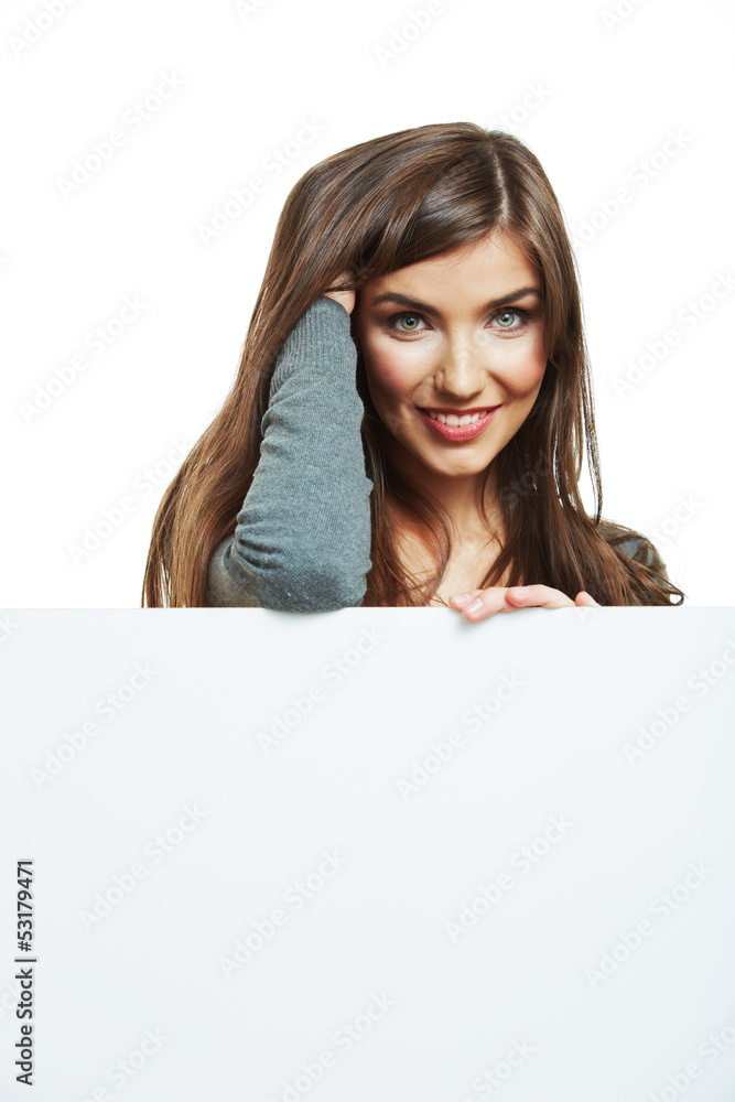 Teenager girl hold white blank paper Teenager girl hold white blank paper