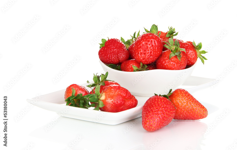 Fresh strawberry in bowl isolated on white Fresh strawberry in bowl isolated on white