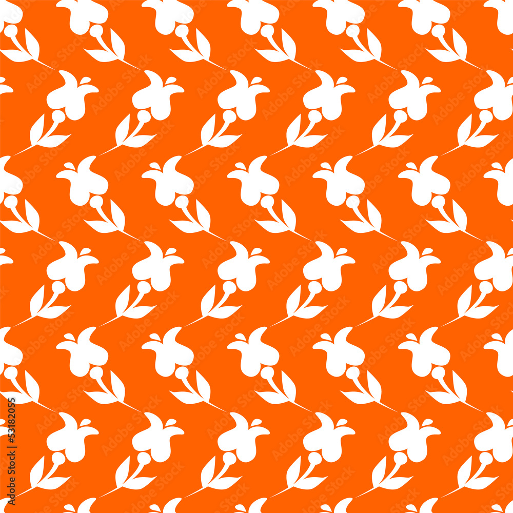 White simple flowers on orange seamless pattern, vector White simple flowers on orange seamless pattern, vector