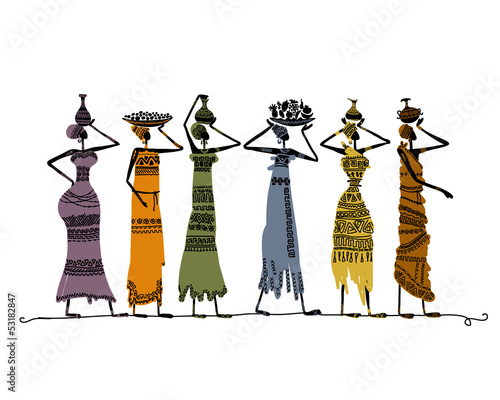 Sketch of ethnic women with jugs for your design