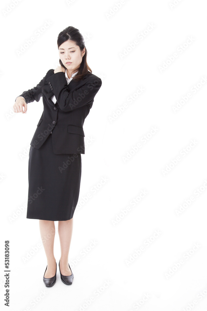 businesswoman suffering from shoulder stiffness businesswoman suffering from shoulder stiffness