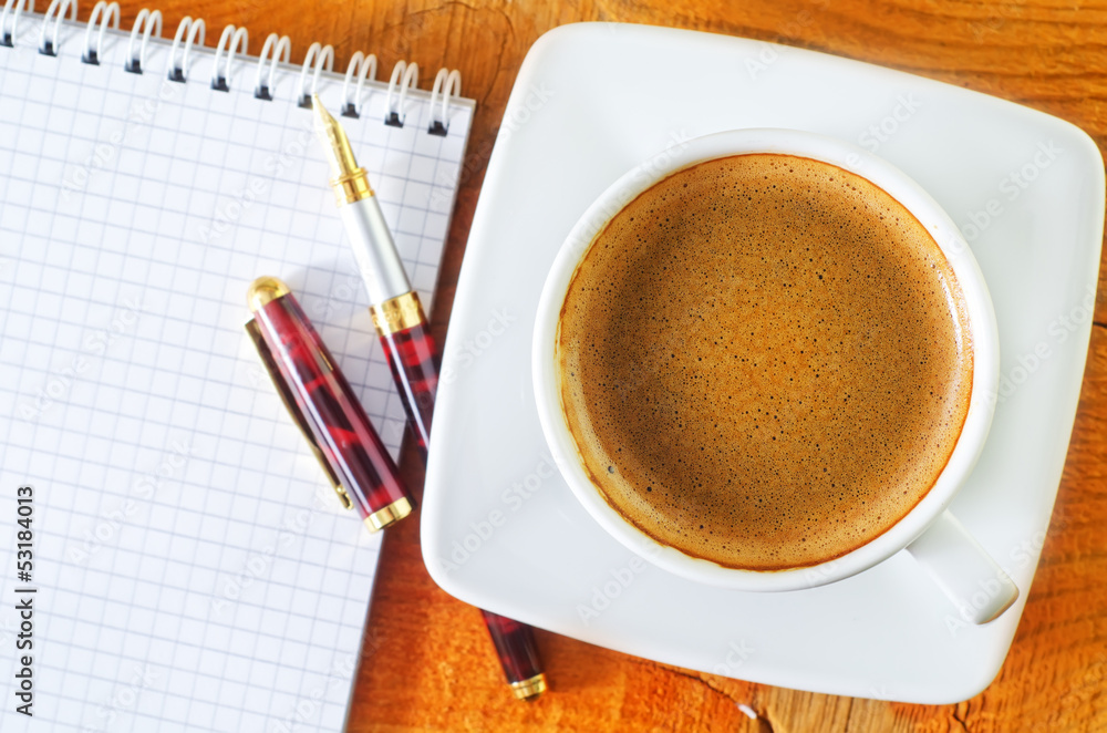 coffee and note coffee and note