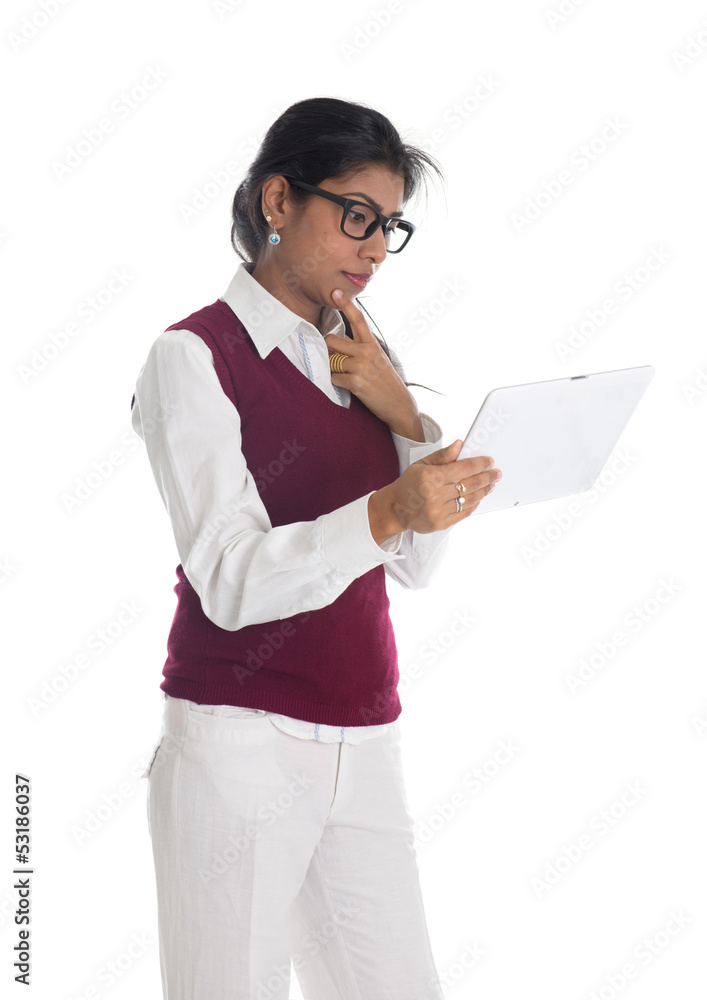 indian casual business woman with generic looking tablet indian casual business woman with generic looking tablet