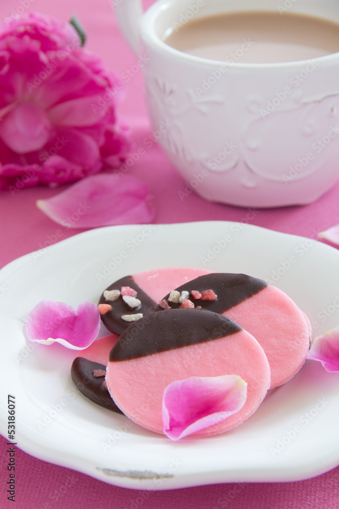Pink peppermint cookies with chocolate. Pink peppermint cookies with chocolate.