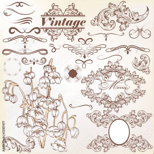 Vector set of calligraphic vintage elements and page decorations