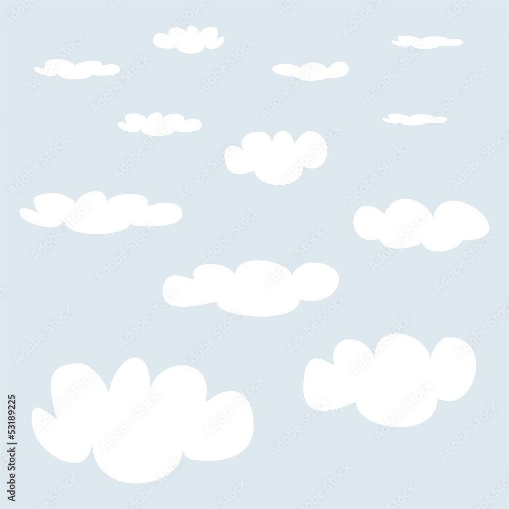 White clouds on light blue sky background vector set