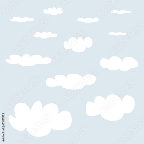 White clouds on light blue sky background vector set