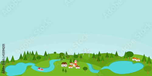 Countryside illustration with lakes