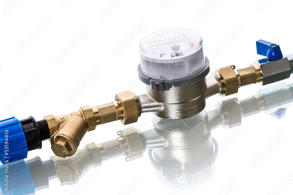 Cold water meters on white Cold water meters on white