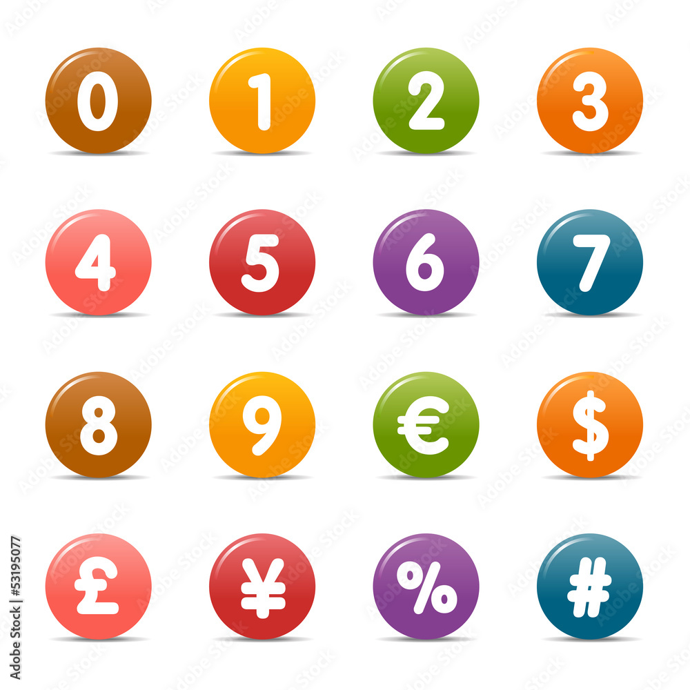 Colored Dots - Numbers & Currency icons Colored Dots - Numbers & Currency icons
