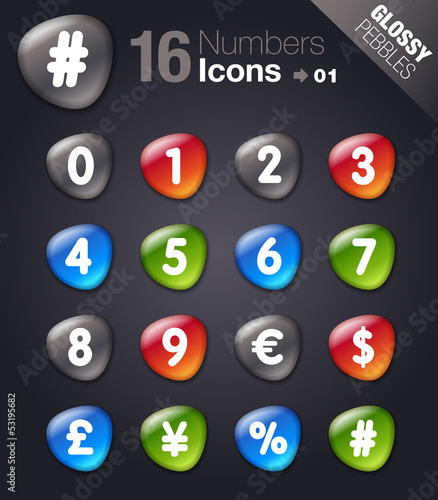 Glossy Pebbles - Numbers & Currency icons