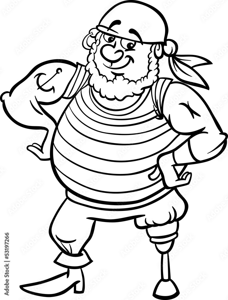 pirate cartoon illustration for coloring book Stock Vector | Adobe Stock