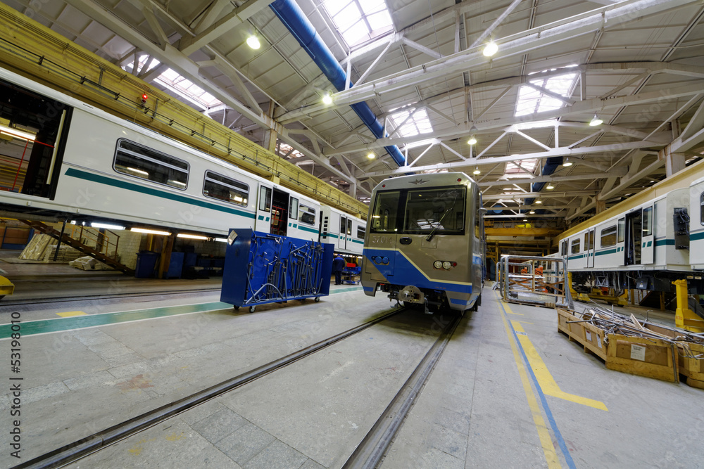 Fototapeta premium Coaches in assembling shop floor