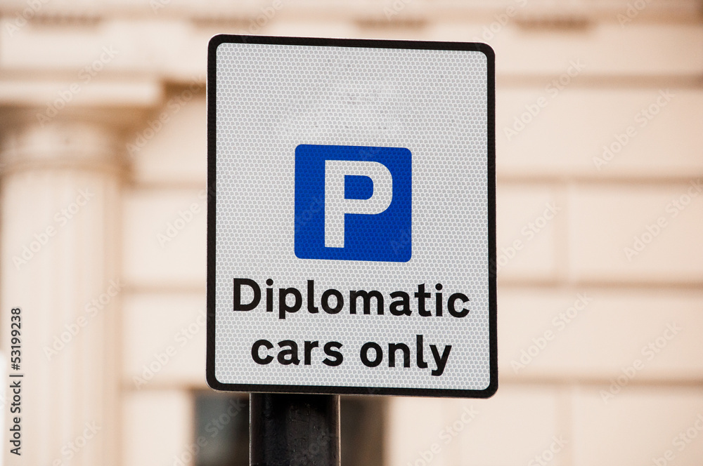 Road sign for car parking Diplomatic cars only Road sign for car parking Diplomatic cars only