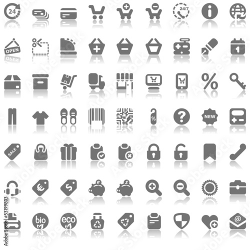 gray icon set with reflection for shopping