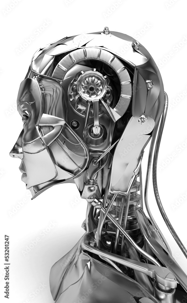 Fototapeta premium Cyborg, robot, Androide volto, 3d, informatica, computer