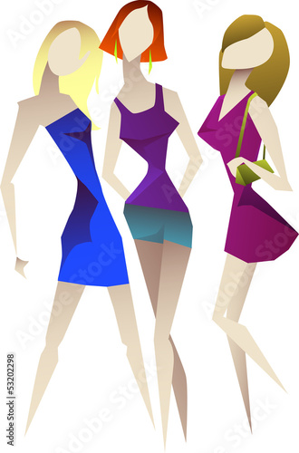 vector illustration of three girls of models in summer clothes