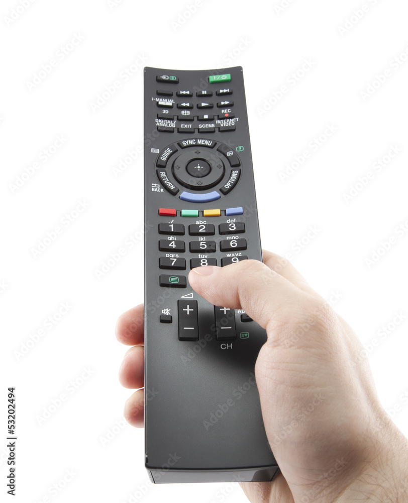 Hand pressing remote control with clipping path Hand pressing remote control with clipping path