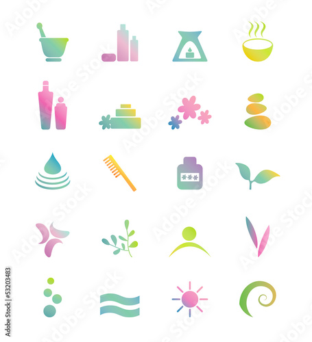 Wellness, spa, beauty, nature vector icons sets.