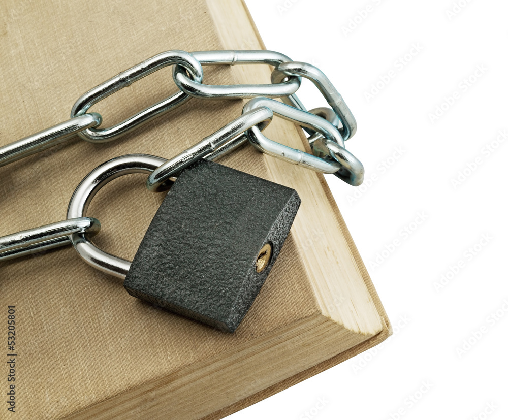 old book under lock and key on white old book under lock and key on white