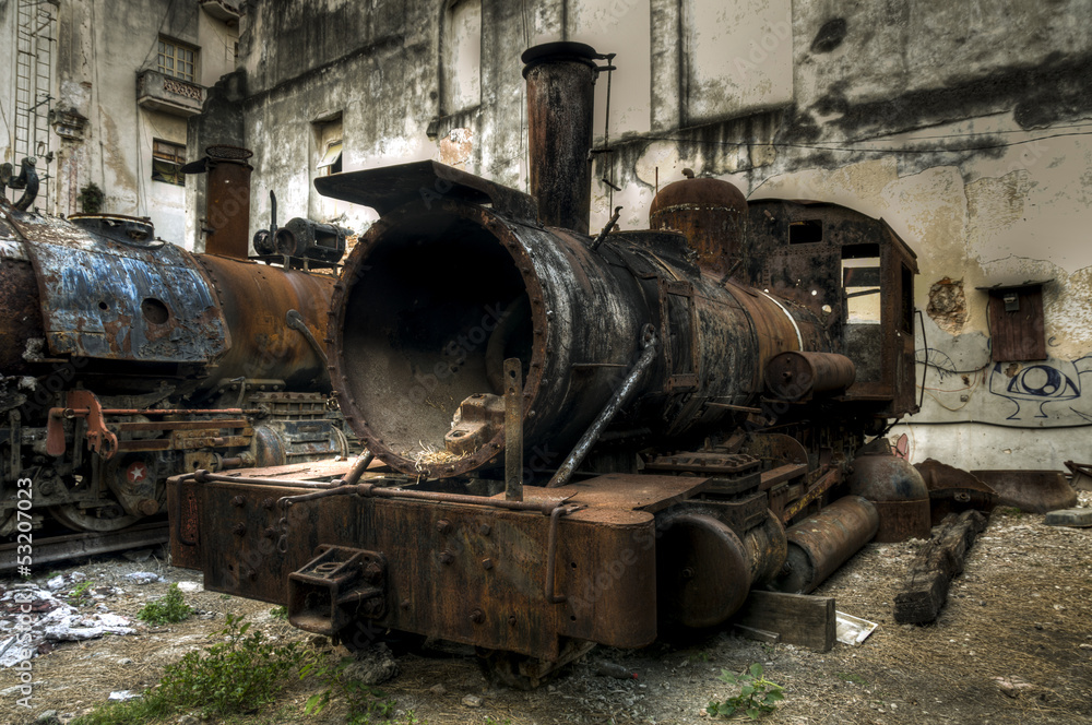 Wreck of communist locomotive in Havana, Cuba Wreck of communist locomotive in Havana, Cuba